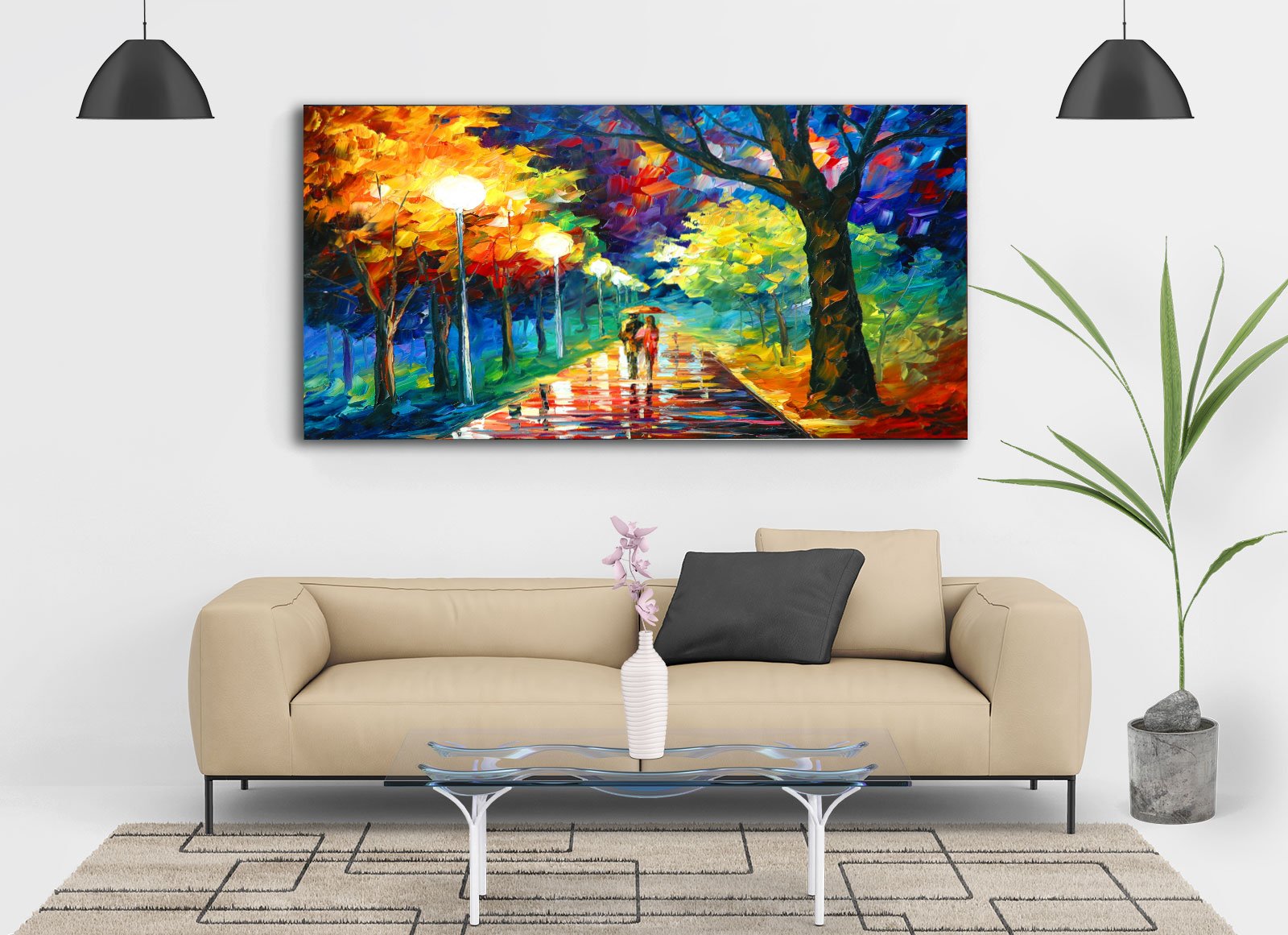 Classic Couple Walk in Rainy Day Premium Canvas Wall painting   decorative masterpiece for home decor